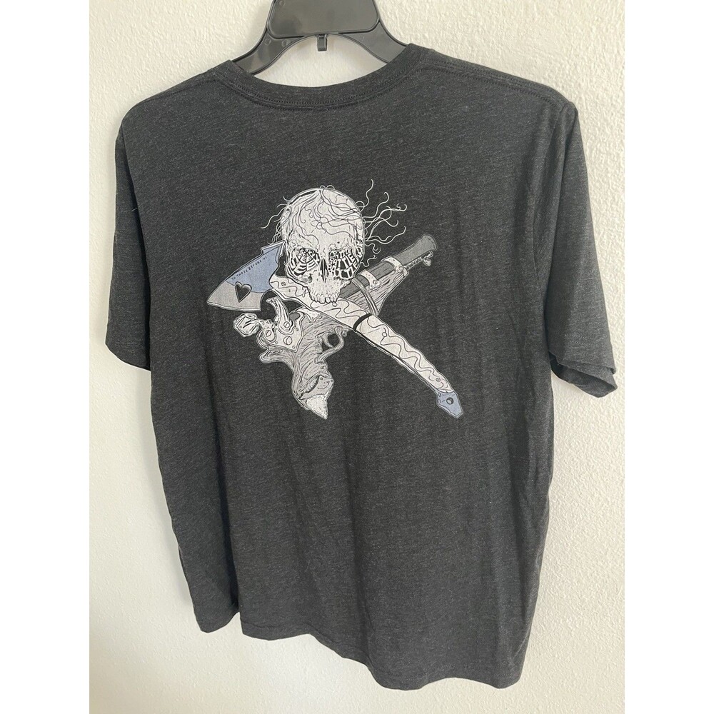 Bella Canvas Seek Battle Military Graphic Tee Skull Crossbones Back Mens XL Gray